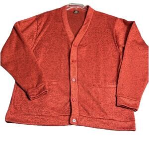 Vintage Haband Grandpa Sweater Mens Large Button Up Cardigan Orange READ Size XL